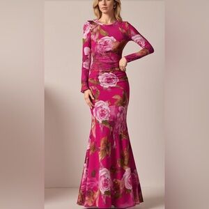 Mermaid Floral Long Sleeve Pink Dress